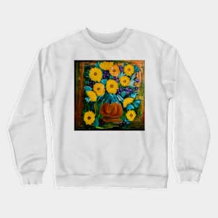 Sunflowers and mixed flowers in gold vase Crewneck Sweatshirt